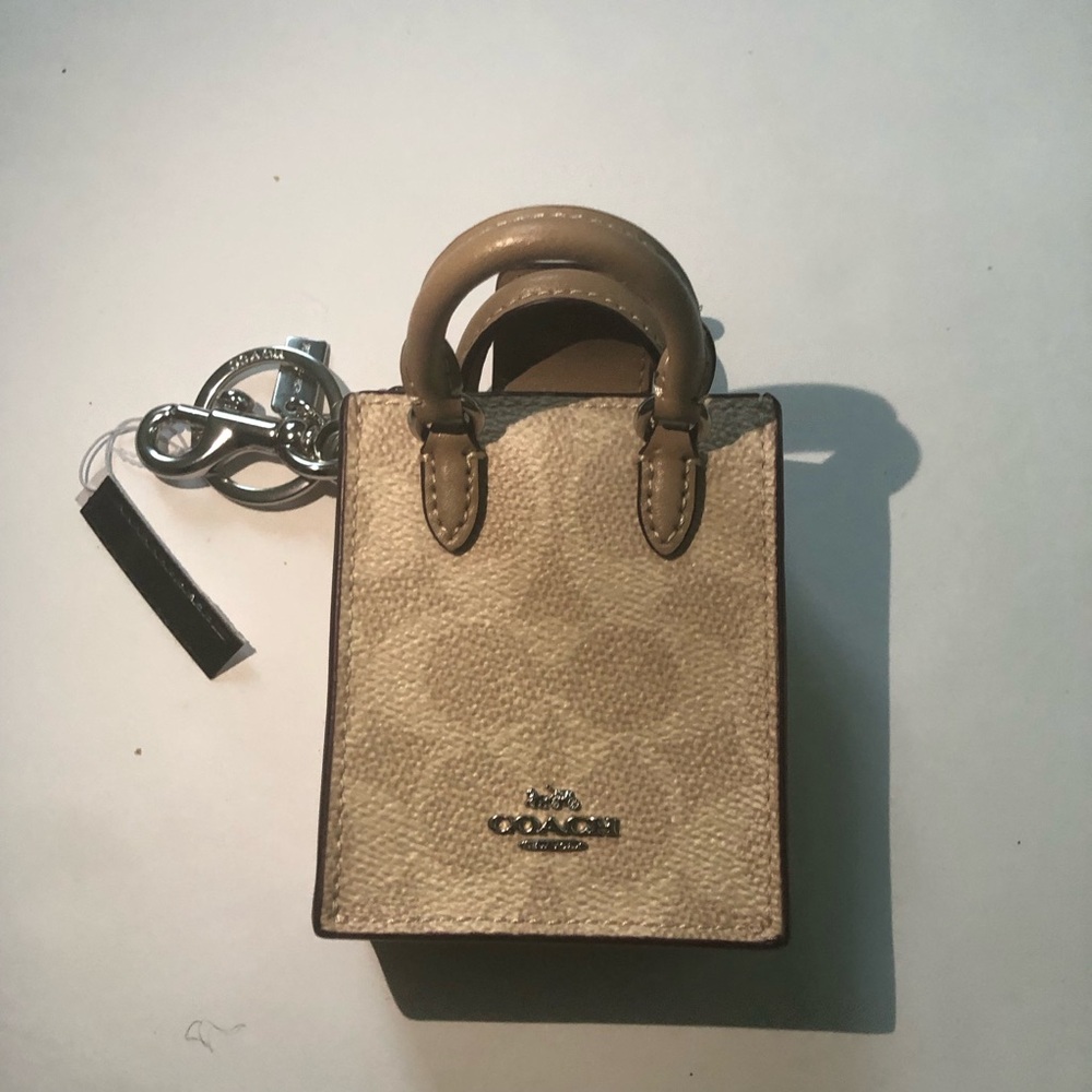 Coach Mini Tote Keychain in Tan